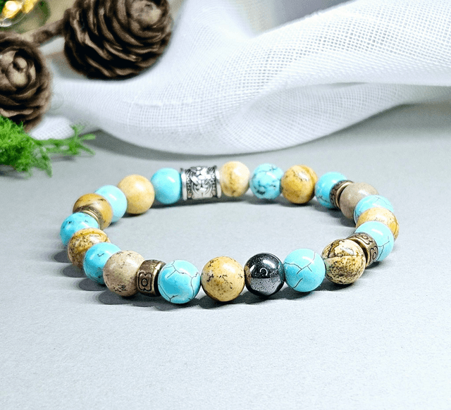 Bracelet Mixte " HARMONIE " Jaspe paysage, Turquoise