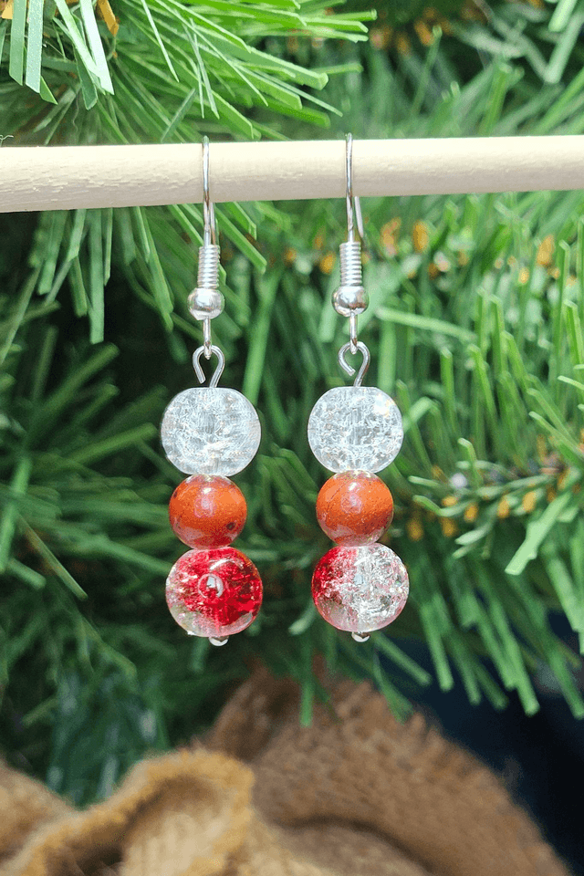 Boucles d&#039;oreilles Jaspe rouge et Quartz crack