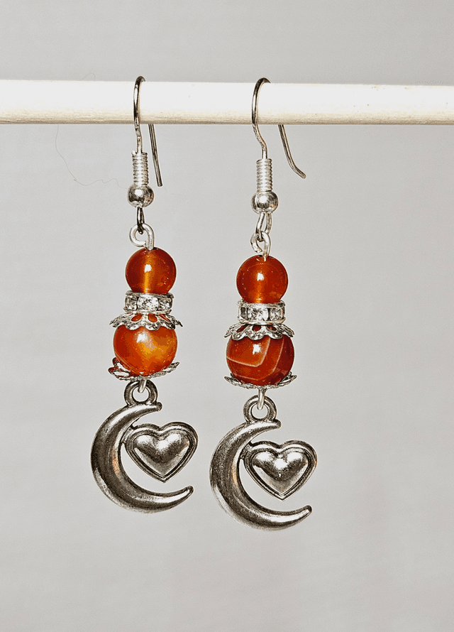 Boucles d&#039; oreilles acier inoxydable et pierres naturelles Cornaline