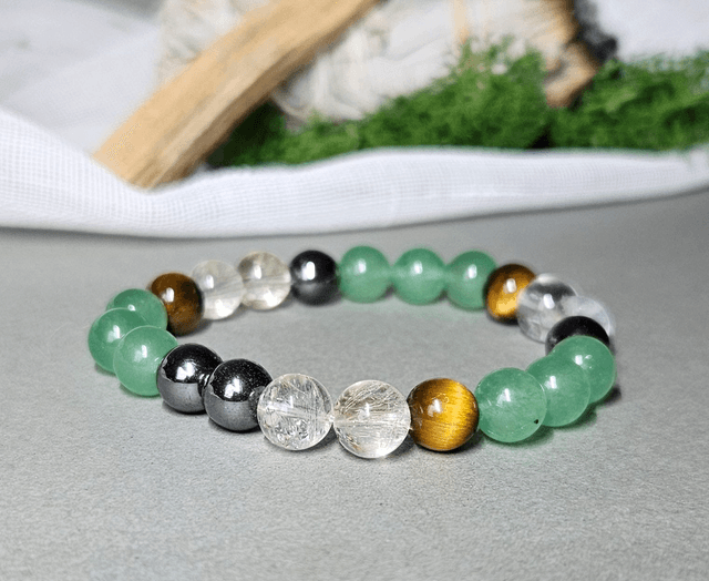 Bracelet Mixte &quot;DEPRESSION&quot; aventurine verte, citrine, hématite, œil de tigre, cristal de roche