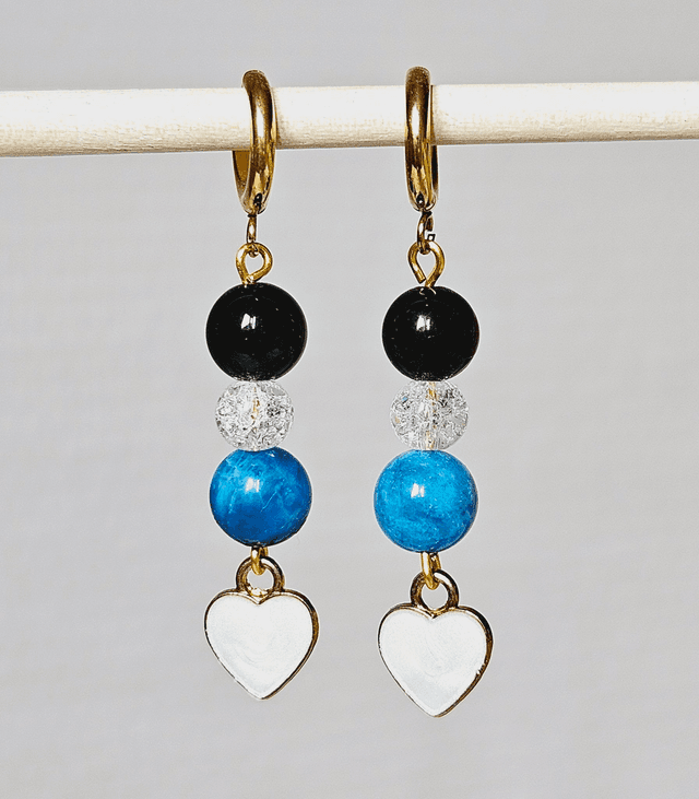 Boucles d&#039;oreilles acier inoxydable mini créoles cœur nacré et pierres naturelles