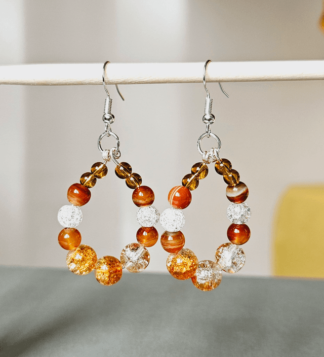 Boucles d&#039;oreilles Ambre, cornaline quartz crack