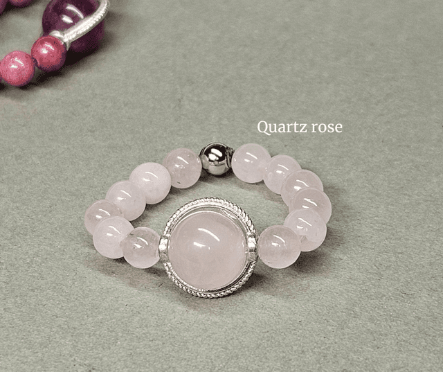 Bague élastique Quartz rose