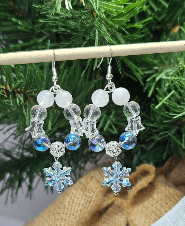 Boucles d&#039;oreilles Aqua aura, Cristal de roche et Jade blanc