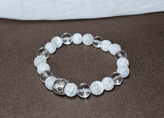 Bracelet &quot; RELAXATION&quot; en Sélénite, quartz crack et cristal de roche.