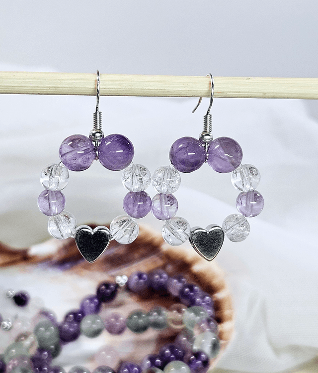 Boucles d&#039;oreilles Améthyste et cristal de roche